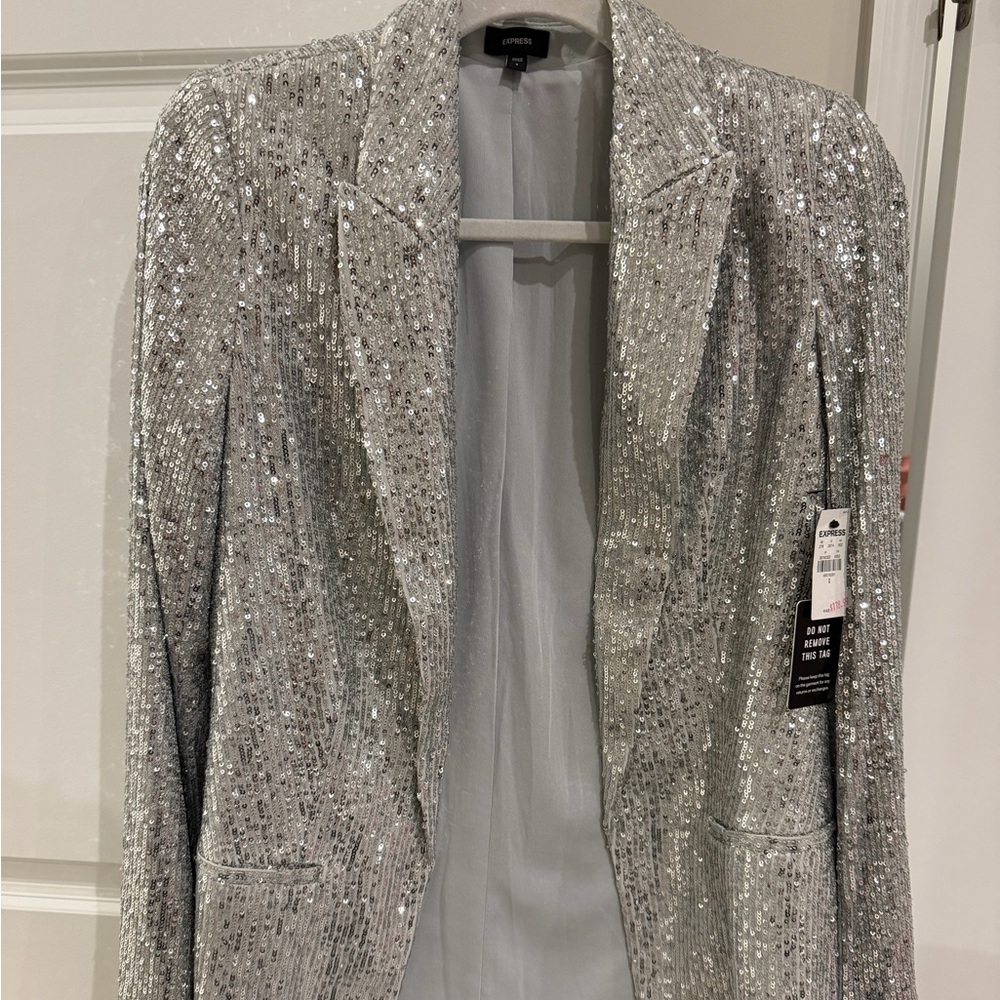 Express Silver Sequin Blazer Jacket S NWT